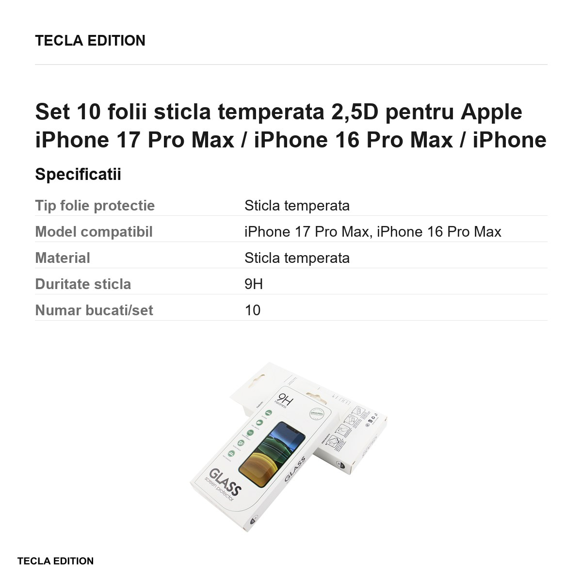 Set 10 folii sticla temperata 2,5D pentru Apple iPhone 17 Pro Max / iPhone 16 Pro Max / iPhone 18 Pro Max [3]