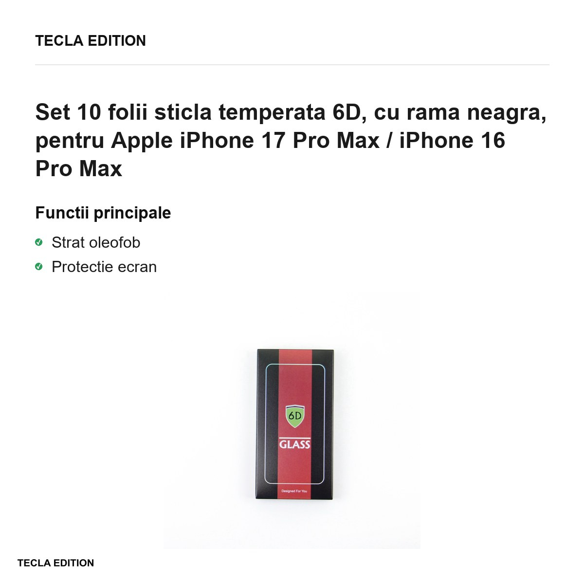 Set 10 folii sticla temperata 6D, cu rama neagra, pentru Apple iPhone 17 Pro Max / iPhone 16 Pro Max [2]