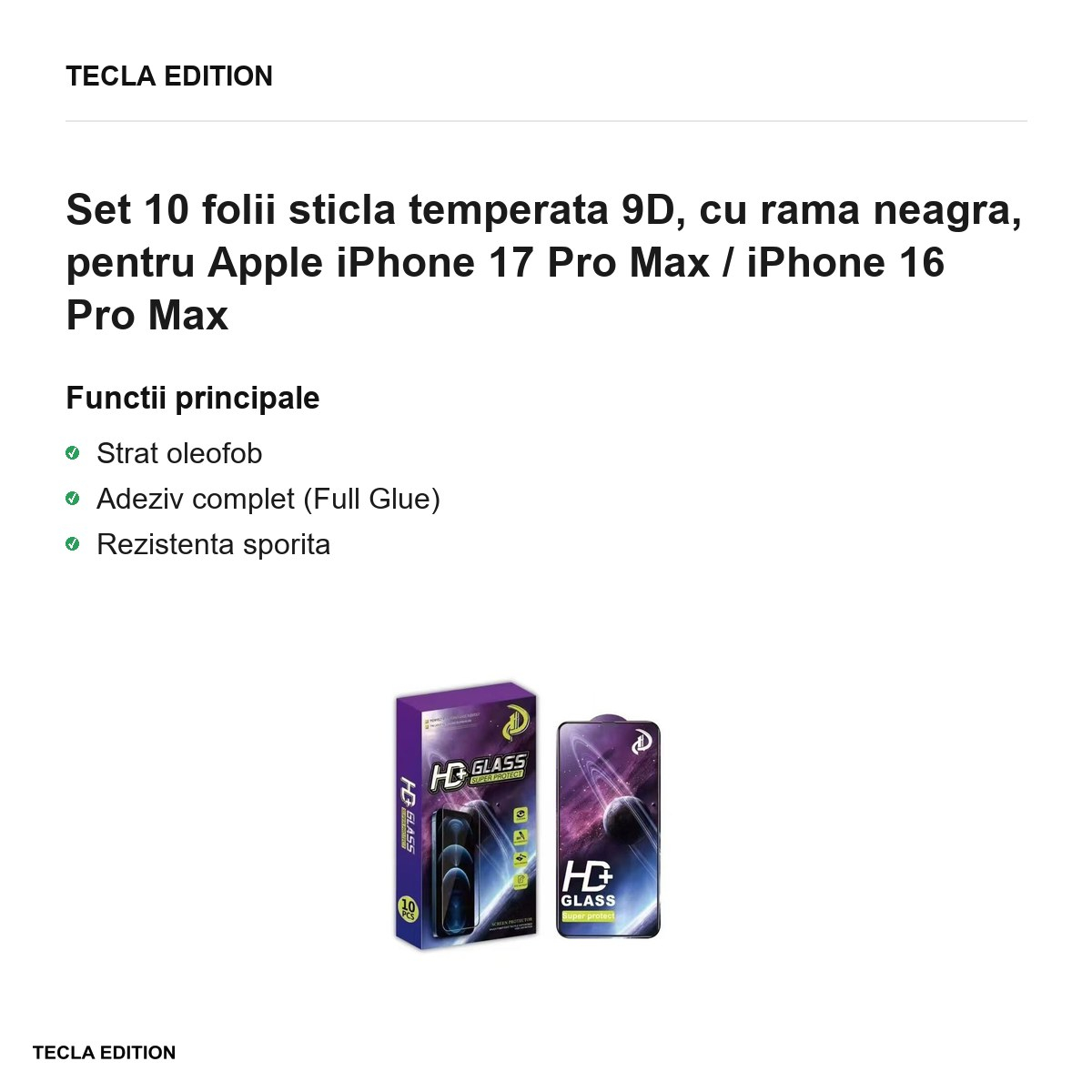 Set 10 folii sticla temperata 9D, cu rama neagra, pentru Apple iPhone 17 Pro Max / iPhone 16 Pro Max [2]