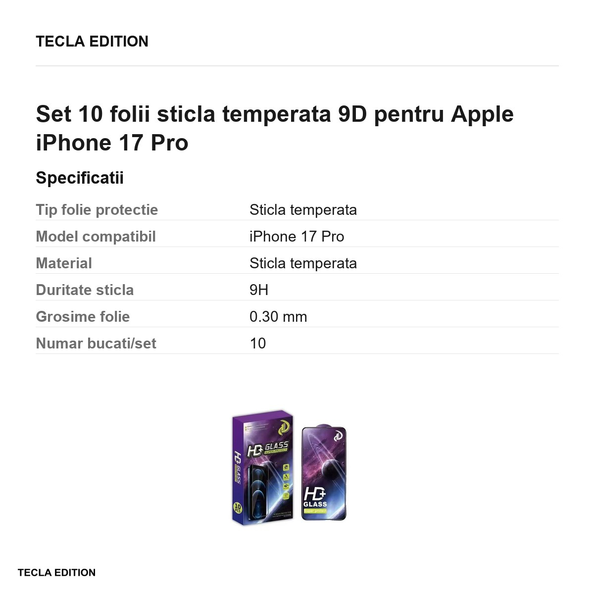 Set 10 folii sticla temperata 9D pentru Apple iPhone 17 Pro [3]