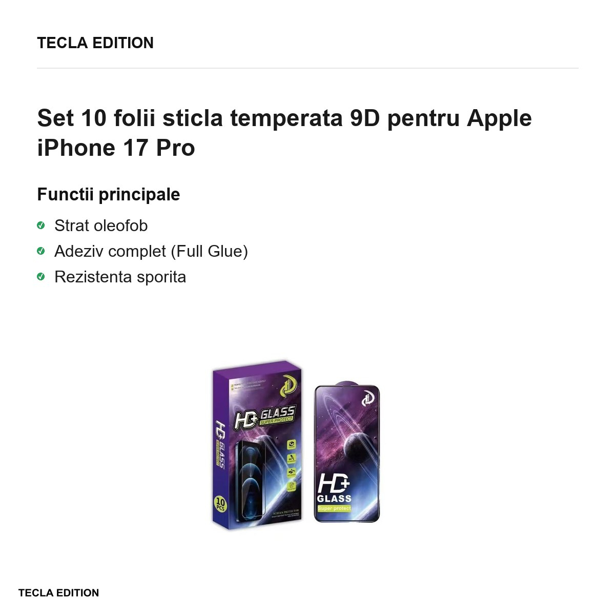 Set 10 folii sticla temperata 9D pentru Apple iPhone 17 Pro [2]