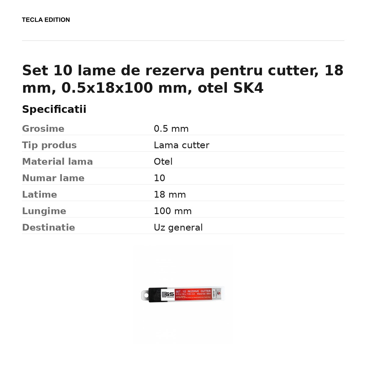 Set 10 lame de rezerva pentru cutter, 18 mm, 0.5x18x100 mm, otel SK4 [3]