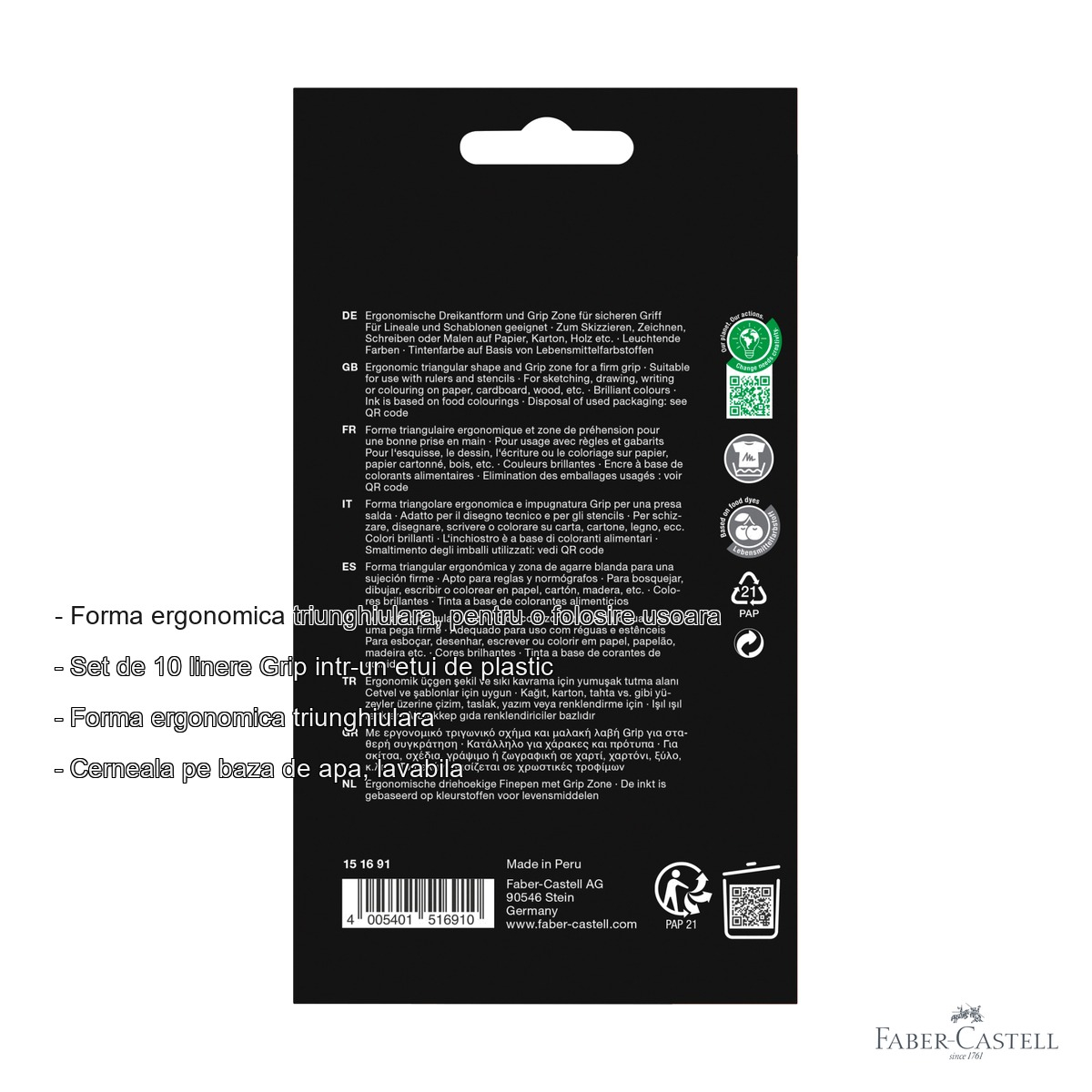 Set 10 linere Faber-Castell Grip 0.4 mm, forma ergonomica triunghiulara, pentru desen tehnic si birou [2]