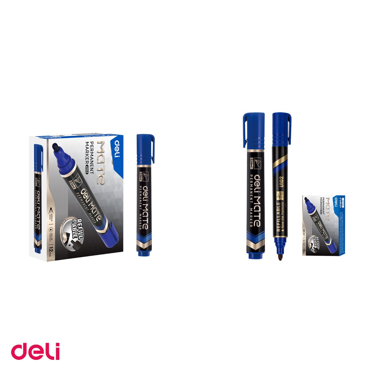 Set 10 markere cu varf rotund de 1.5 mm, Deli, permanent, mate, scris albastru [4]