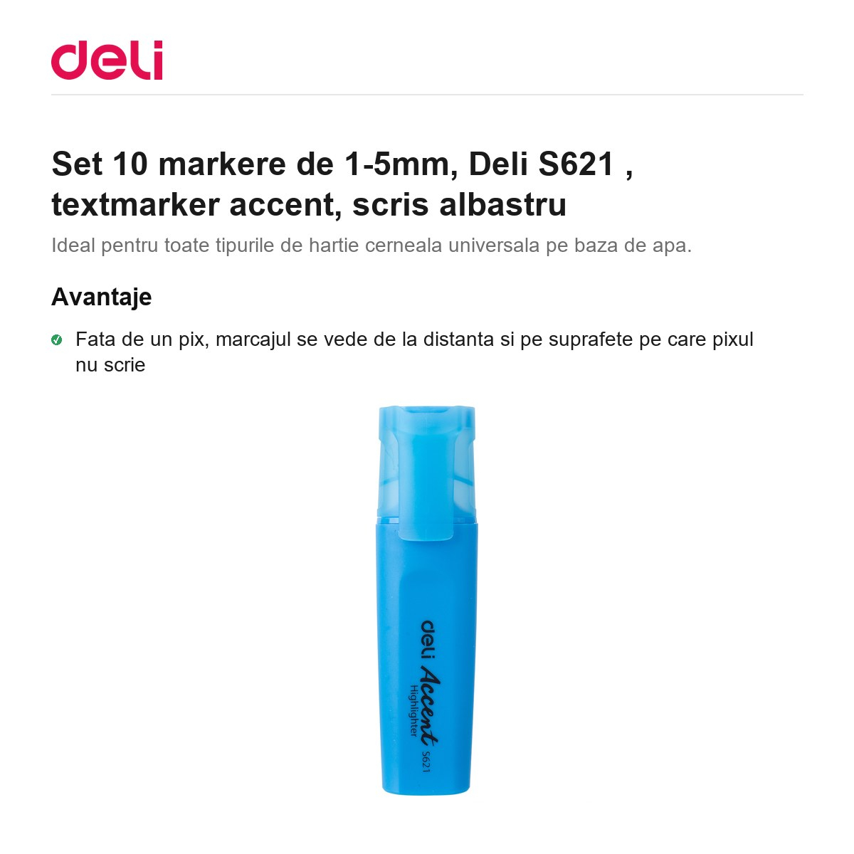 Set 10 markere de 1-5mm, Deli S621 , textmarker accent, scris albastru [2]