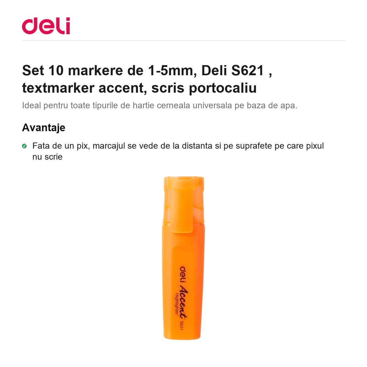 Set 10 markere de 1-5mm, Deli S621 , textmarker accent, scris portocaliu [2]