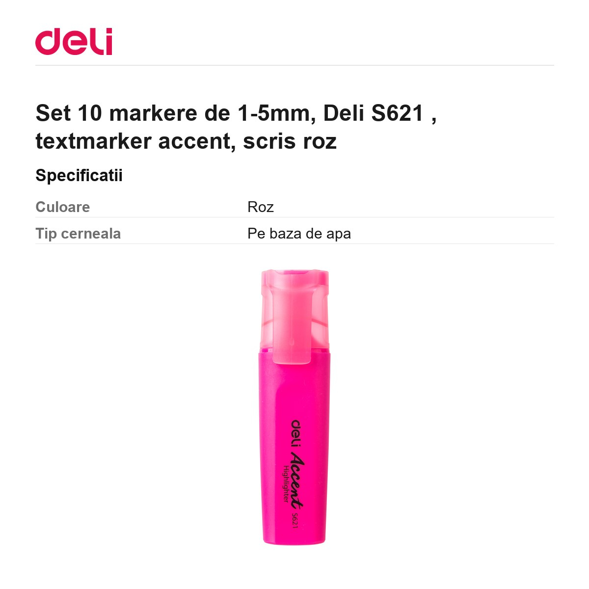 Set 10 markere de 1-5mm, Deli S621 , textmarker accent, scris roz [3]