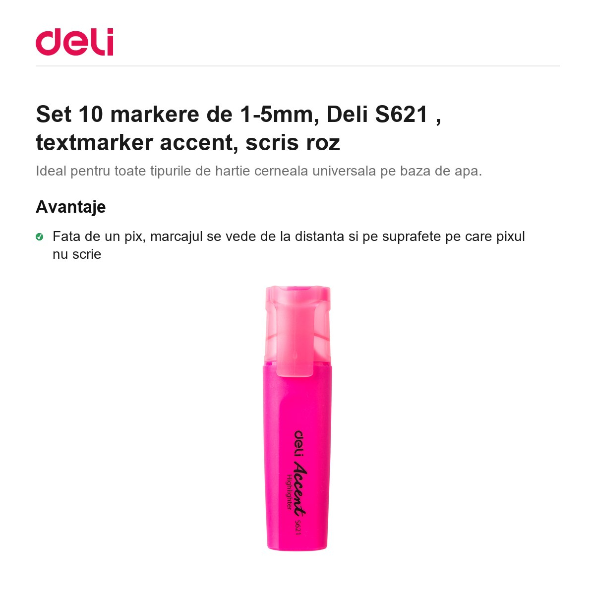 Set 10 markere de 1-5mm, Deli S621 , textmarker accent, scris roz [2]