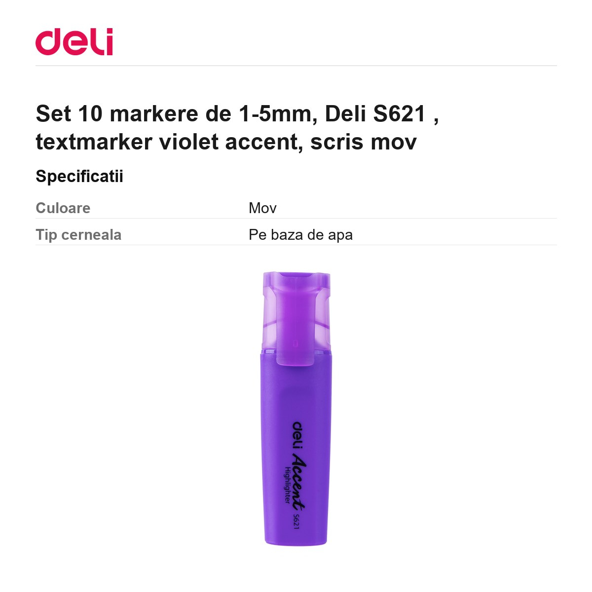 Set 10 markere de 1-5mm, Deli S621 , textmarker violet accent, scris mov [3]