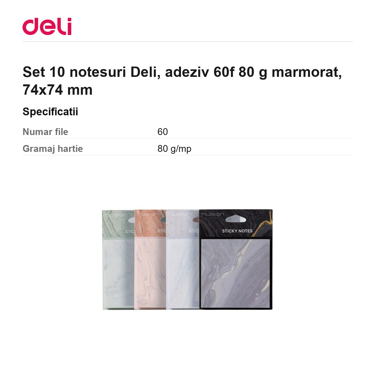 Set 10 notesuri Deli, adeziv 60f 80 g marmorat, 74x74 mm [3]