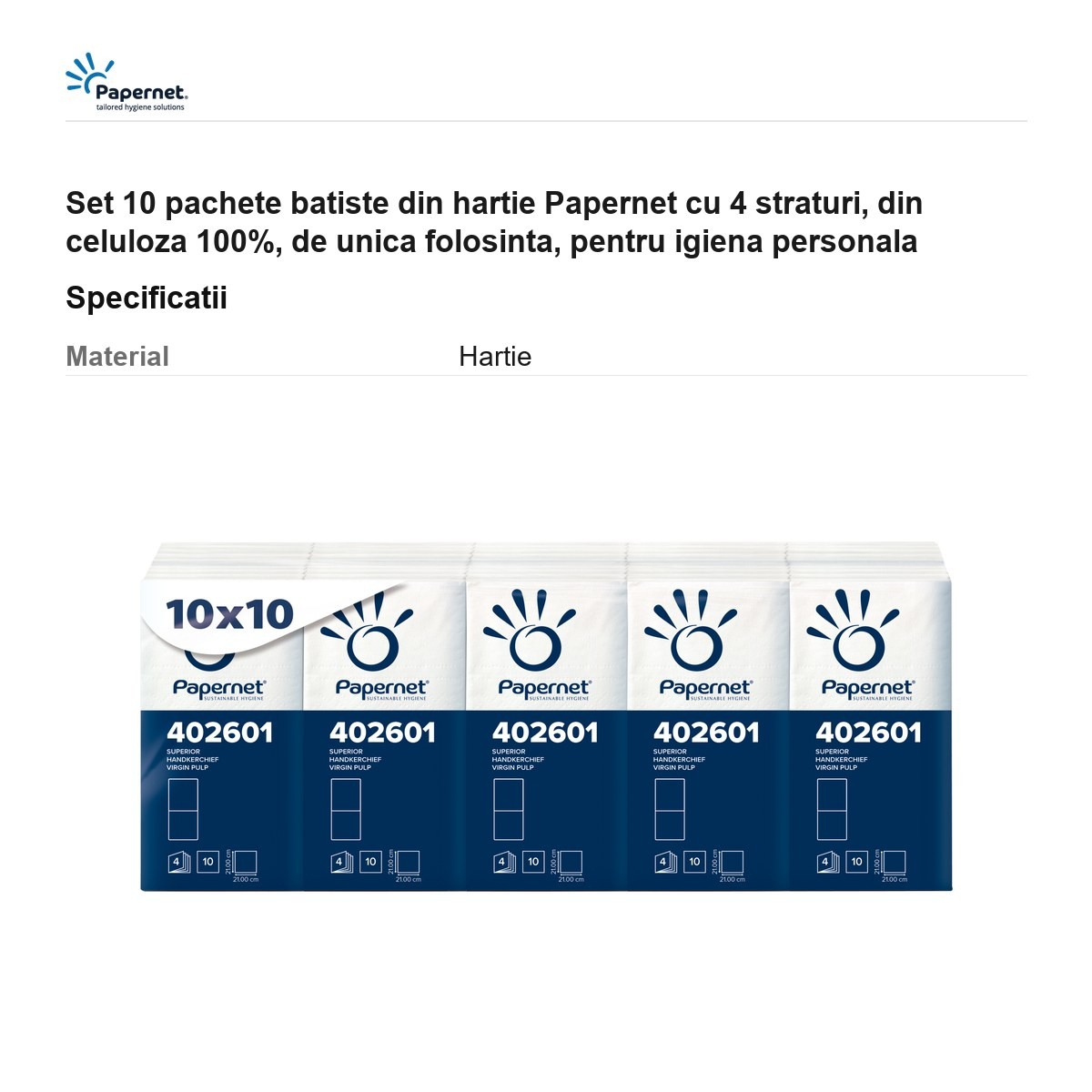 Set 10 pachete batiste din hartie Papernet cu 4 straturi, din celuloza 100%, de unica folosinta, pentru igiena personala [3]