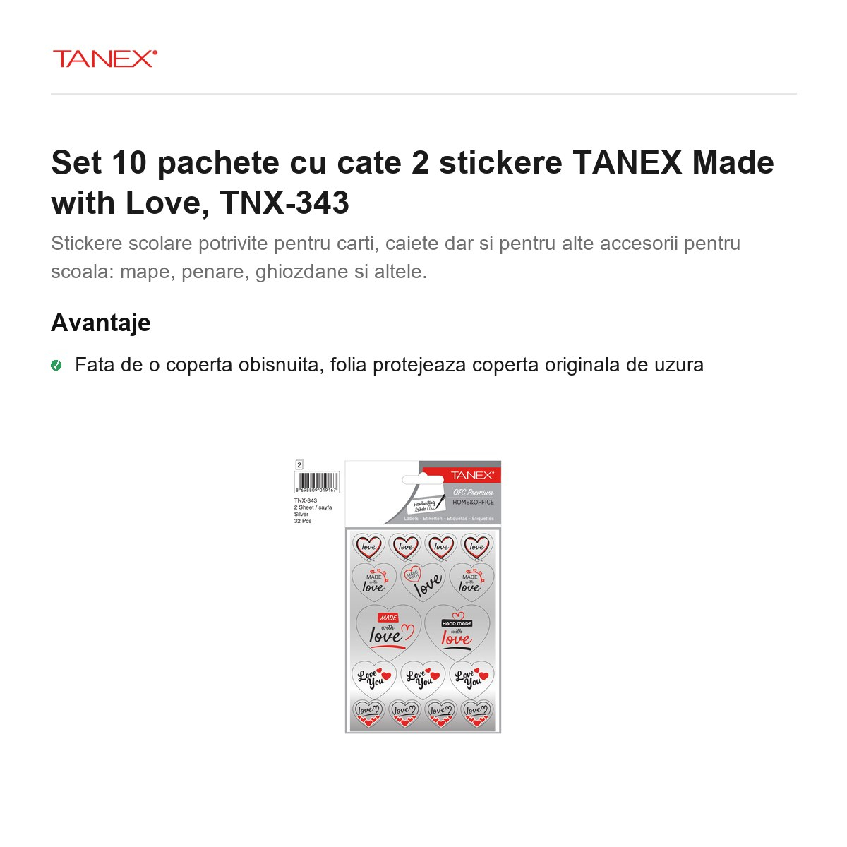 Set 10 pachete cu cate 2 stickere TANEX Made with Love, TNX-343 [2]