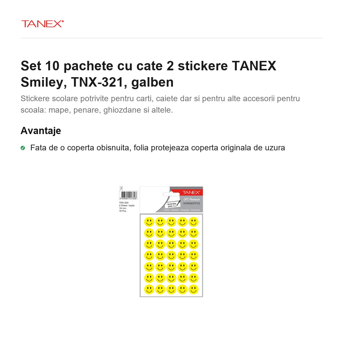 Set 10 pachete cu cate 2 stickere TANEX Smiley, TNX-321, galben [2]