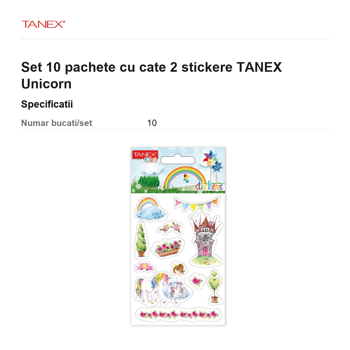 Set 10 pachete cu cate 2 stickere TANEX Unicorn [3]