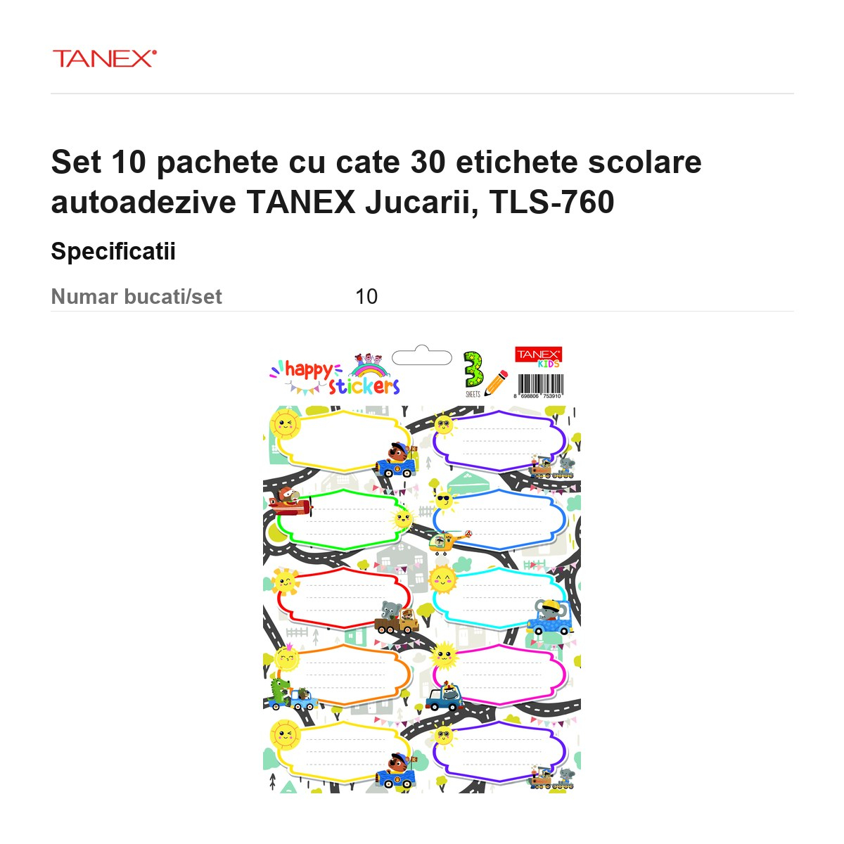 Set 10 pachete cu cate 30 etichete scolare autoadezive TANEX Jucarii, TLS-760 [3]