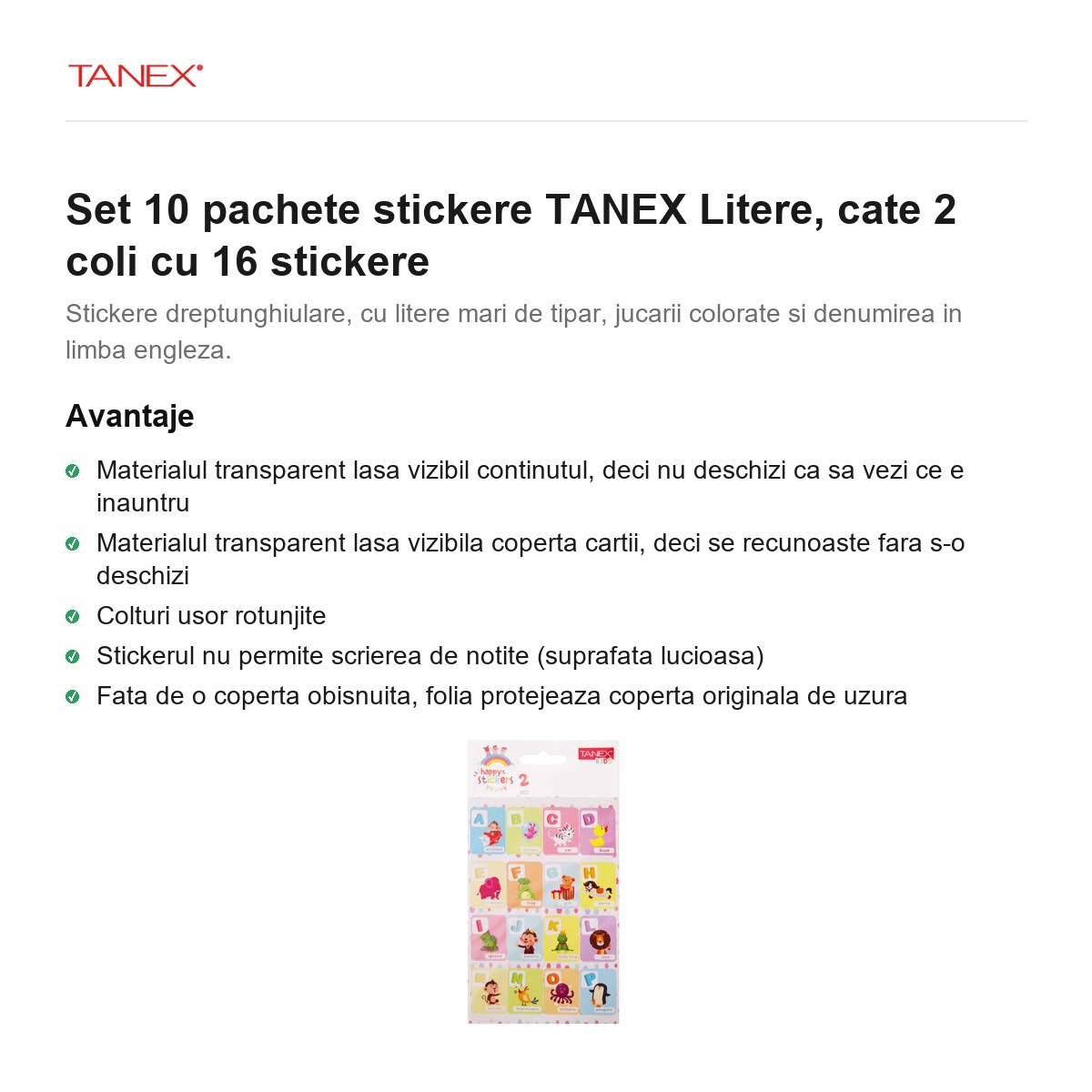 Set 10 pachete stickere TANEX Litere, cate 2 coli cu 16 stickere [2]