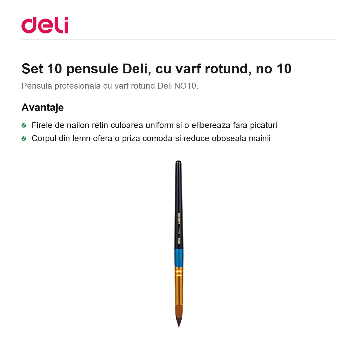 Set 10 pensule Deli, cu varf rotund, no 10 [2]