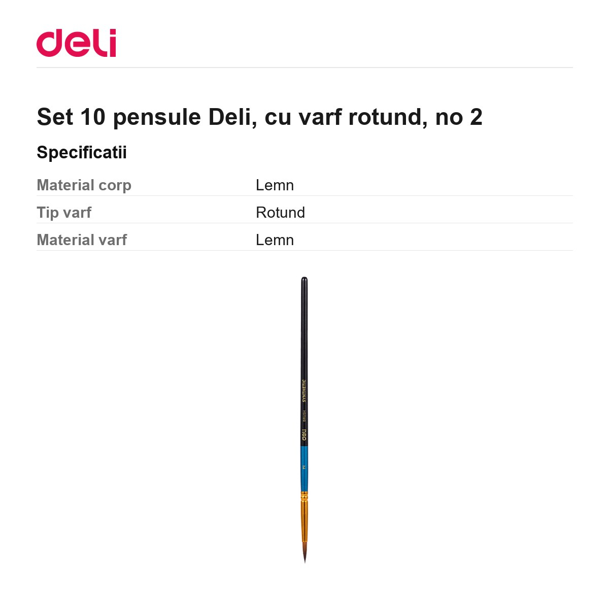 Set 10 pensule Deli, cu varf rotund, no 2 [3]