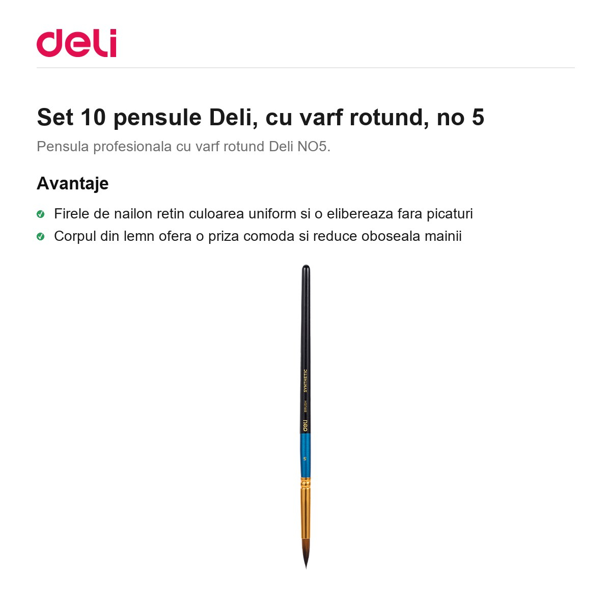 Set 10 pensule Deli, cu varf rotund, no 5 [2]
