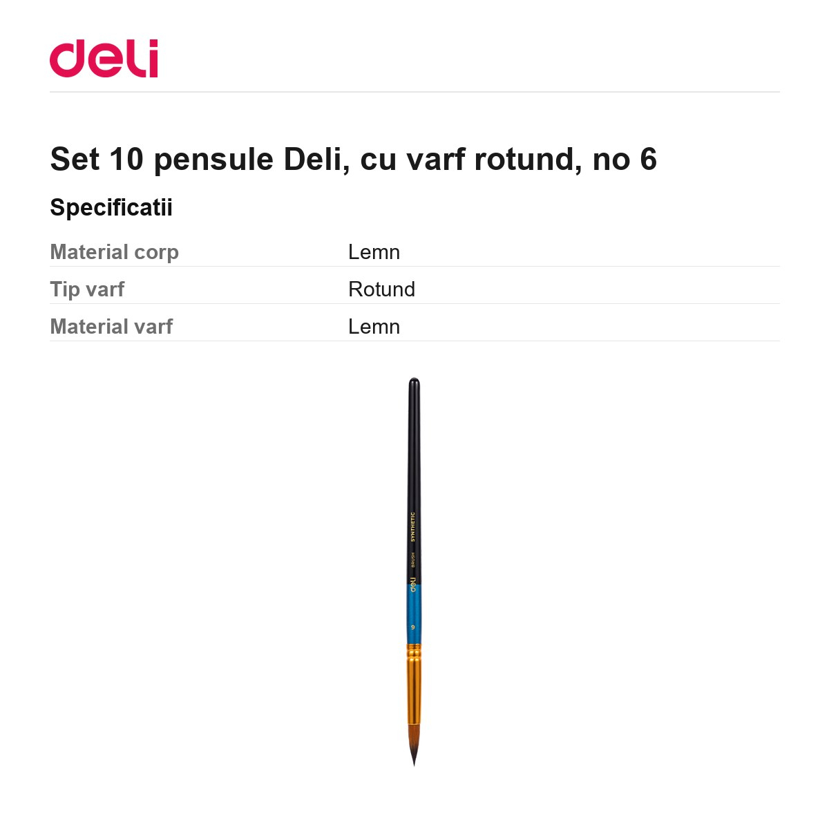Set 10 pensule Deli, cu varf rotund, no 6 [3]