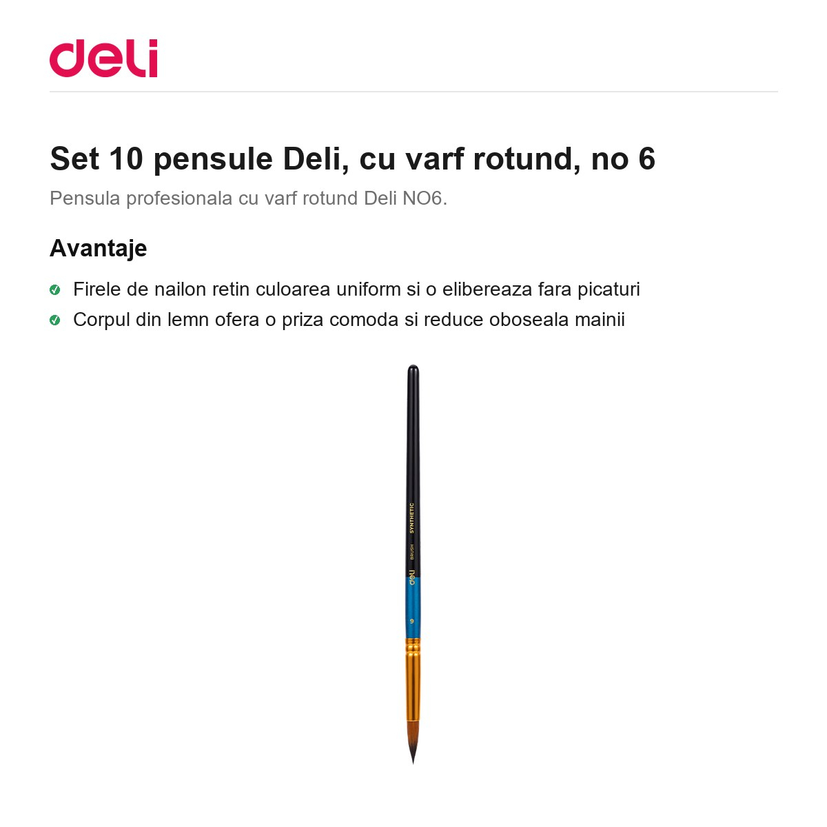Set 10 pensule Deli, cu varf rotund, no 6 [2]