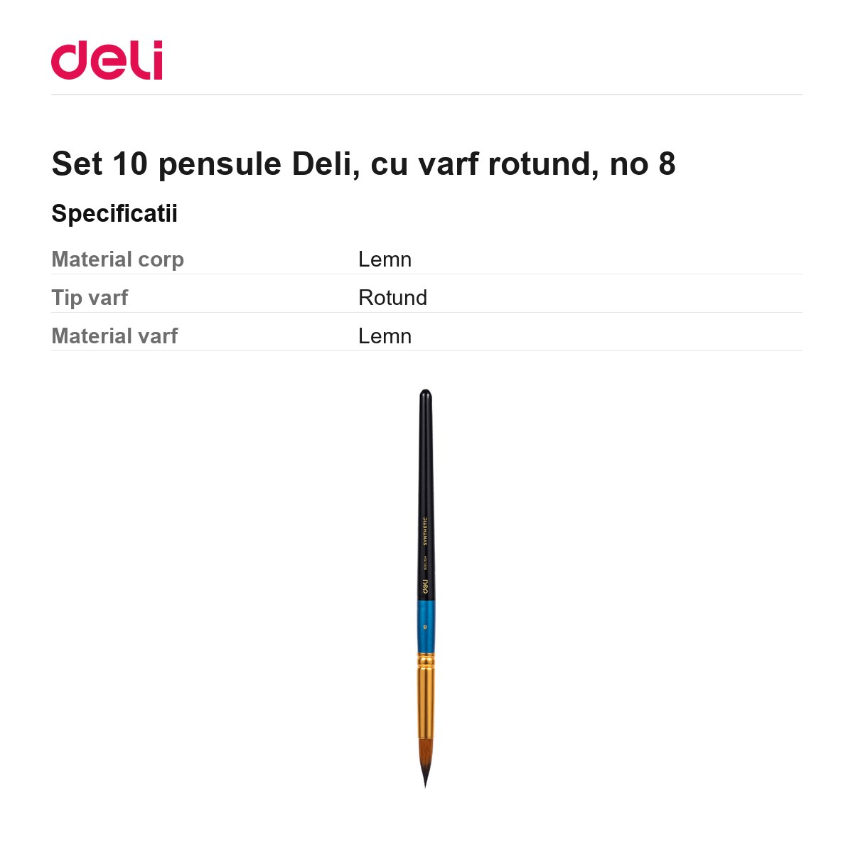 Set 10 pensule Deli, cu varf rotund, no 8 [3]