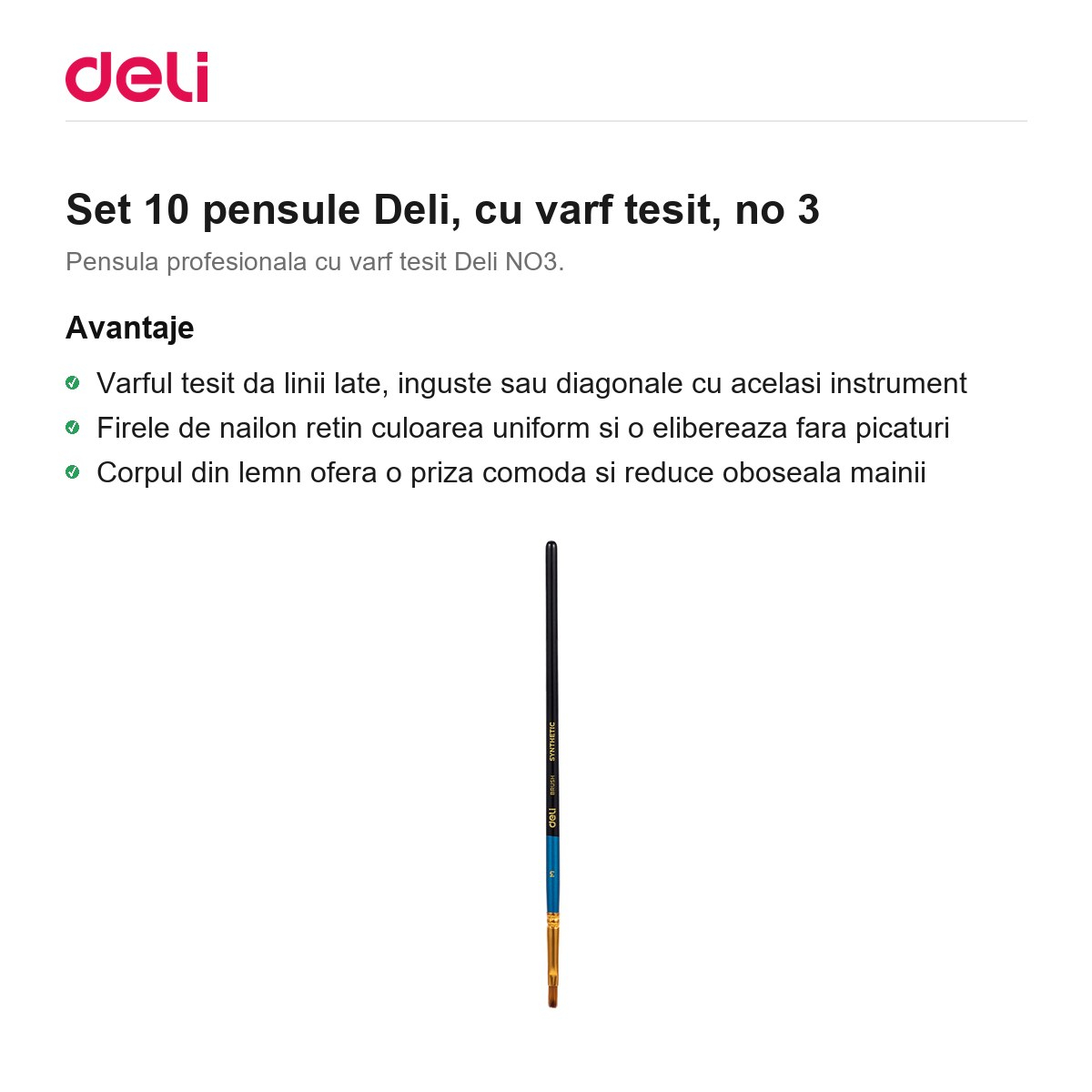 Set 10 pensule Deli, cu varf tesit, no 3 [2]