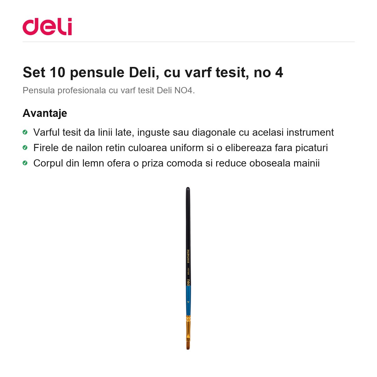 Set 10 pensule Deli, cu varf tesit, no 4 [2]