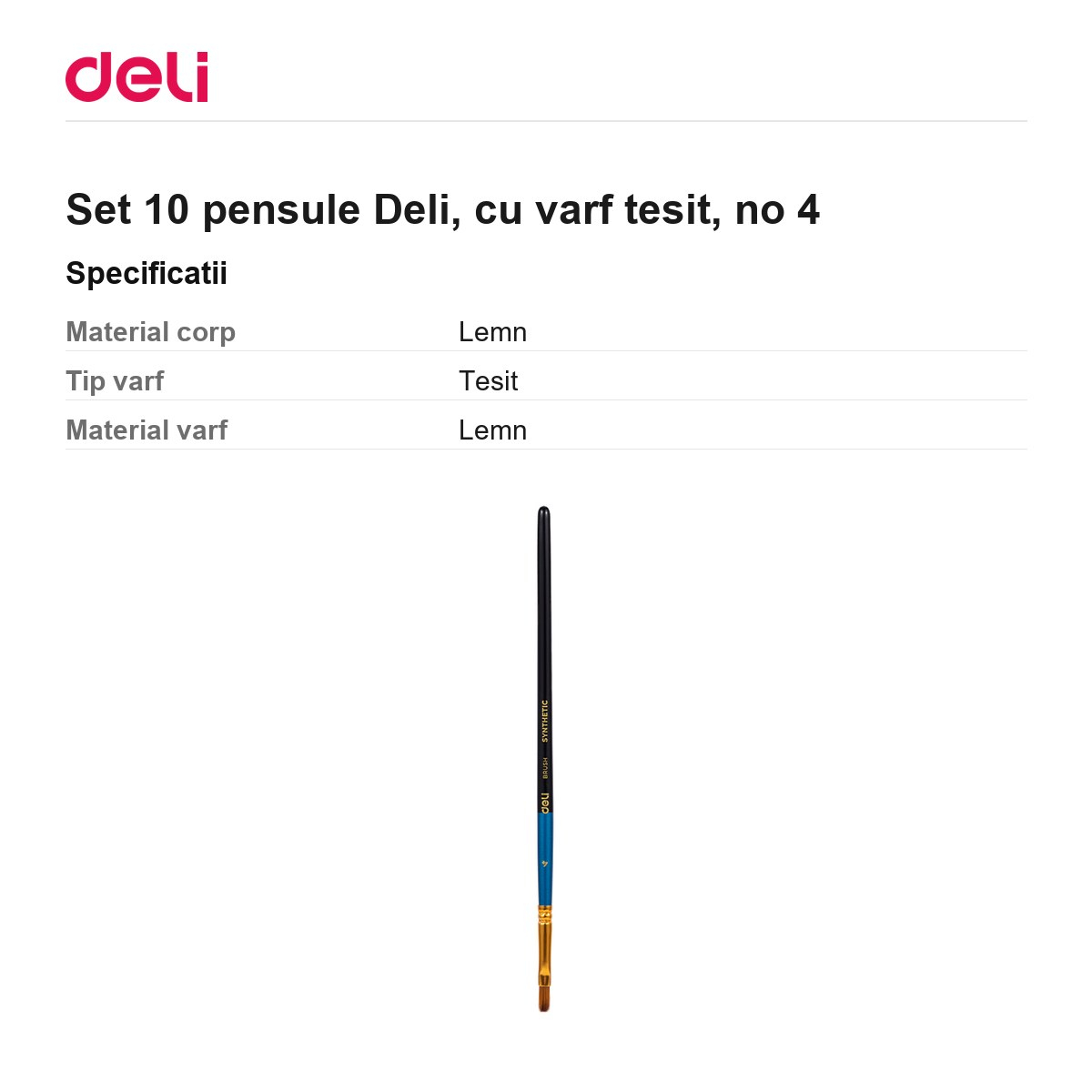 Set 10 pensule Deli, cu varf tesit, no 4 [3]