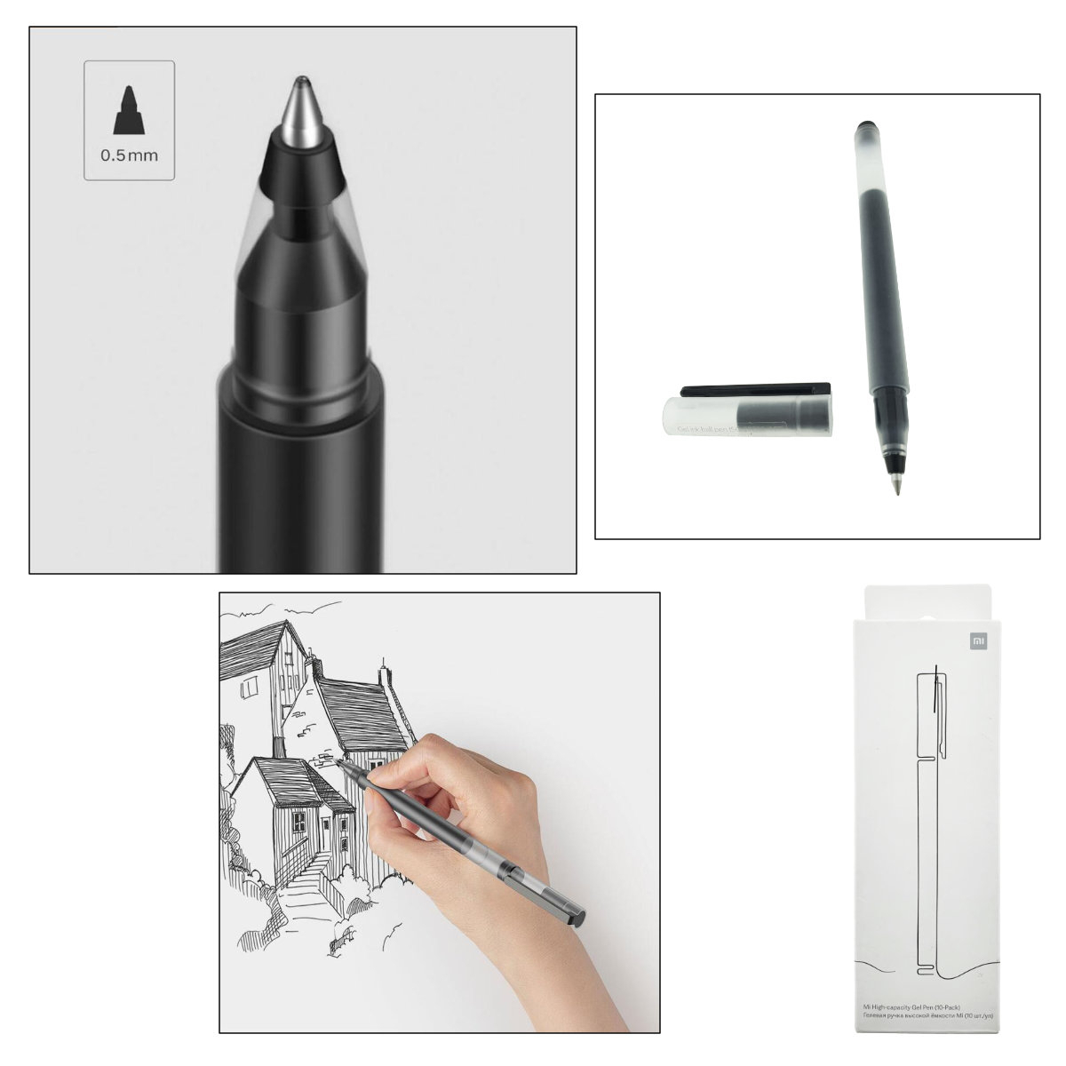 Set 10 pix-uri cu gel negru, Xiaomi Mi High-capacity, varf 0.5mm, cu capac, in cutie [4]