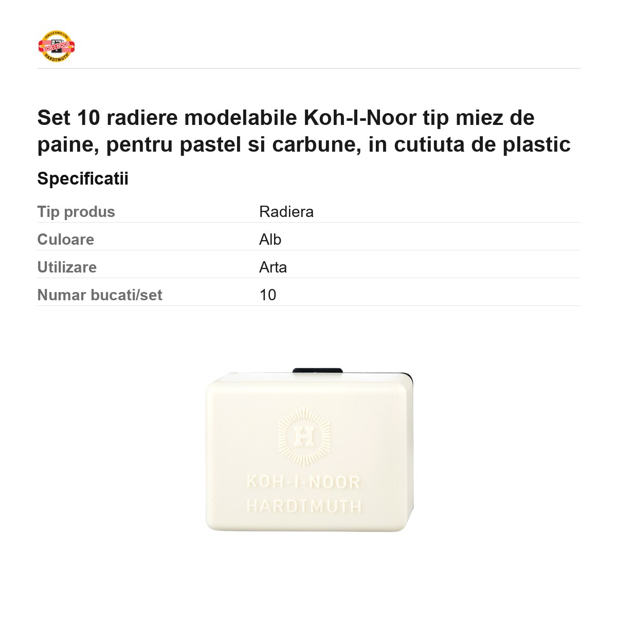 Set 10 radiere modelabile Koh-I-Noor tip miez de paine, pentru pastel si carbune, in cutiuta de plastic [3]