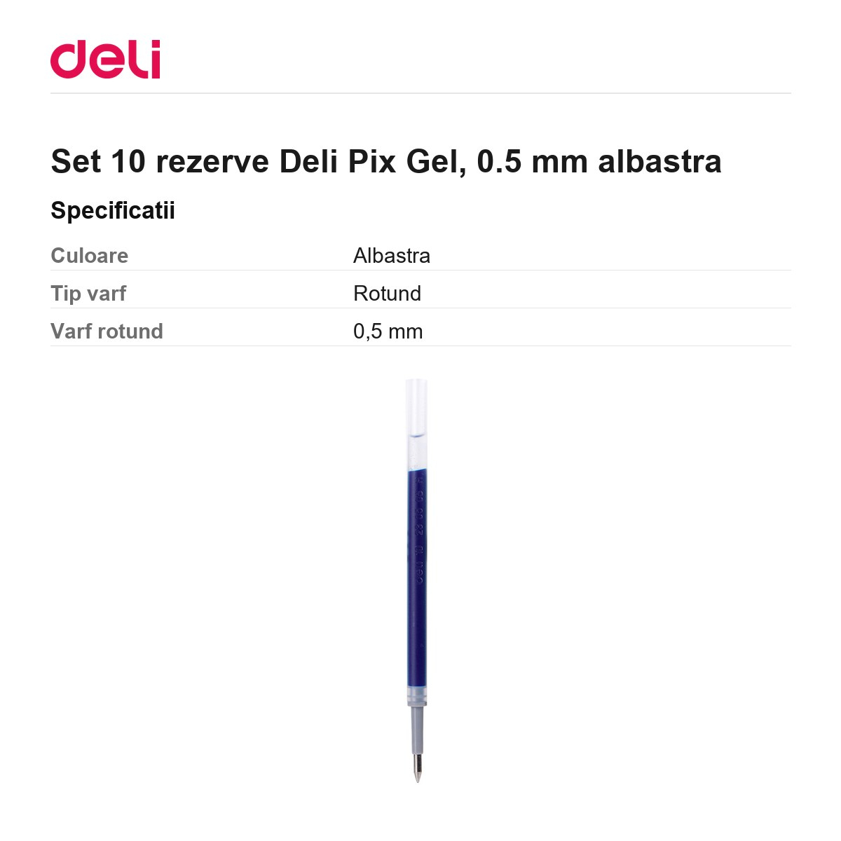 Set 10 rezerve Deli Pix Gel, 0.5 mm albastra [3]