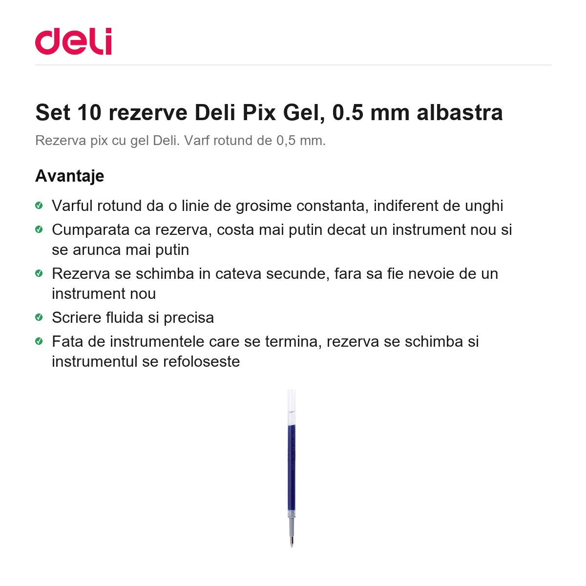 Set 10 rezerve Deli Pix Gel, 0.5 mm albastra [2]