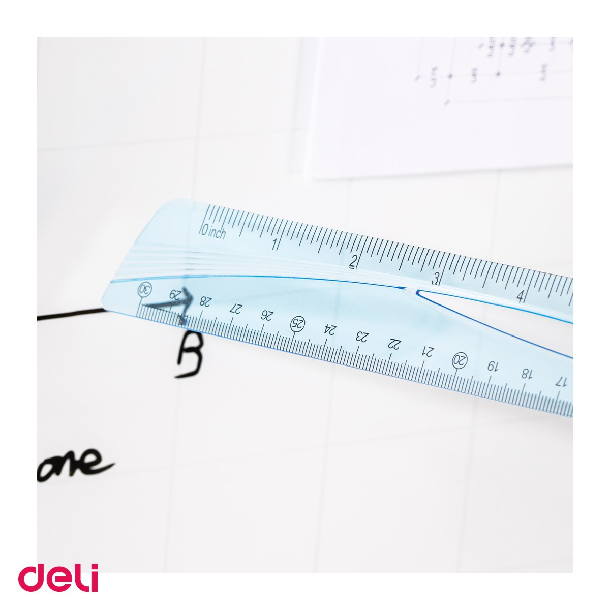 Set 10 rigle Deli Albastra Transparenta, din plastic, 30 cm [5]