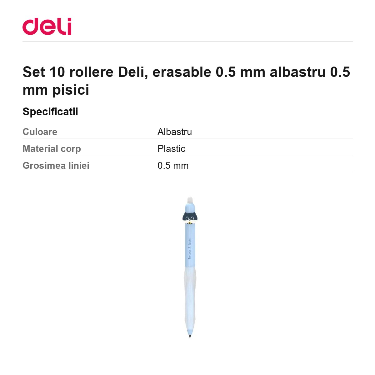 Set 10 rollere Deli, erasable 0.5 mm albastru 0.5 mm pisici [3]
