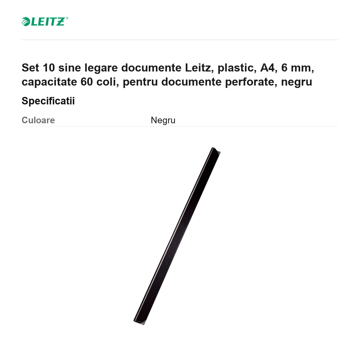 Set 10 sine legare documente Leitz, plastic, A4, 6 mm, capacitate 60 coli, pentru documente perforate, negru [3]