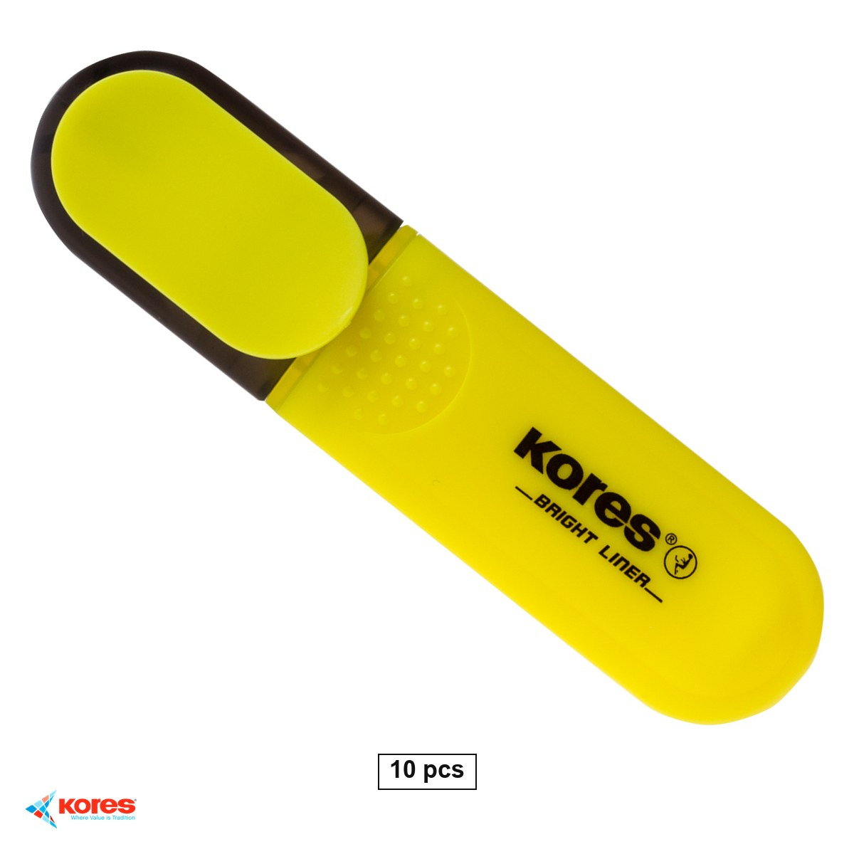 Set 10 textmarkere Kores galbene fluorescente, varf tesit 1-5 mm, cerneala pe baza de apa, pentru evidentierea textelor [1]