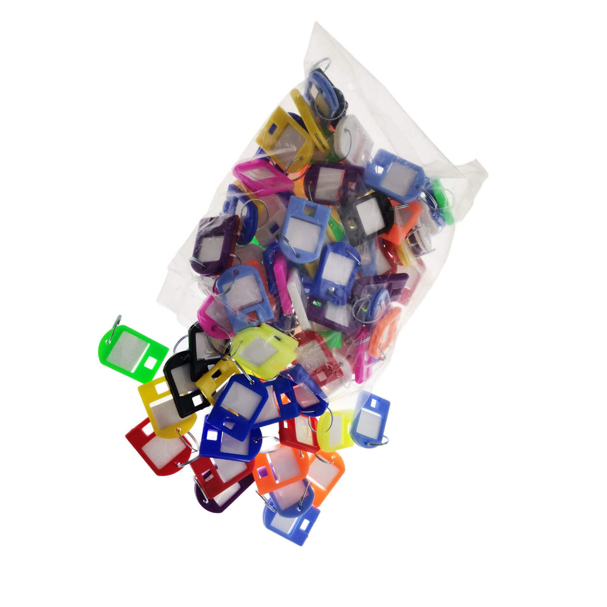 Set 100 bucati breloc 40x28 mm , cu eticheta de identificare si inel de prindere, Key Ring Tag, din plastic, multicolor [8]