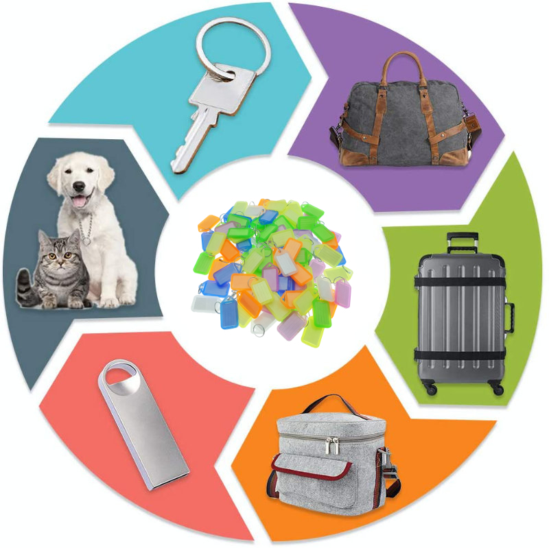 Set 100 bucati breloc 55 x 30 mm, cu eticheta identificare si inel de prindere, Key Ring Tag, din plastic, multicolor [6]