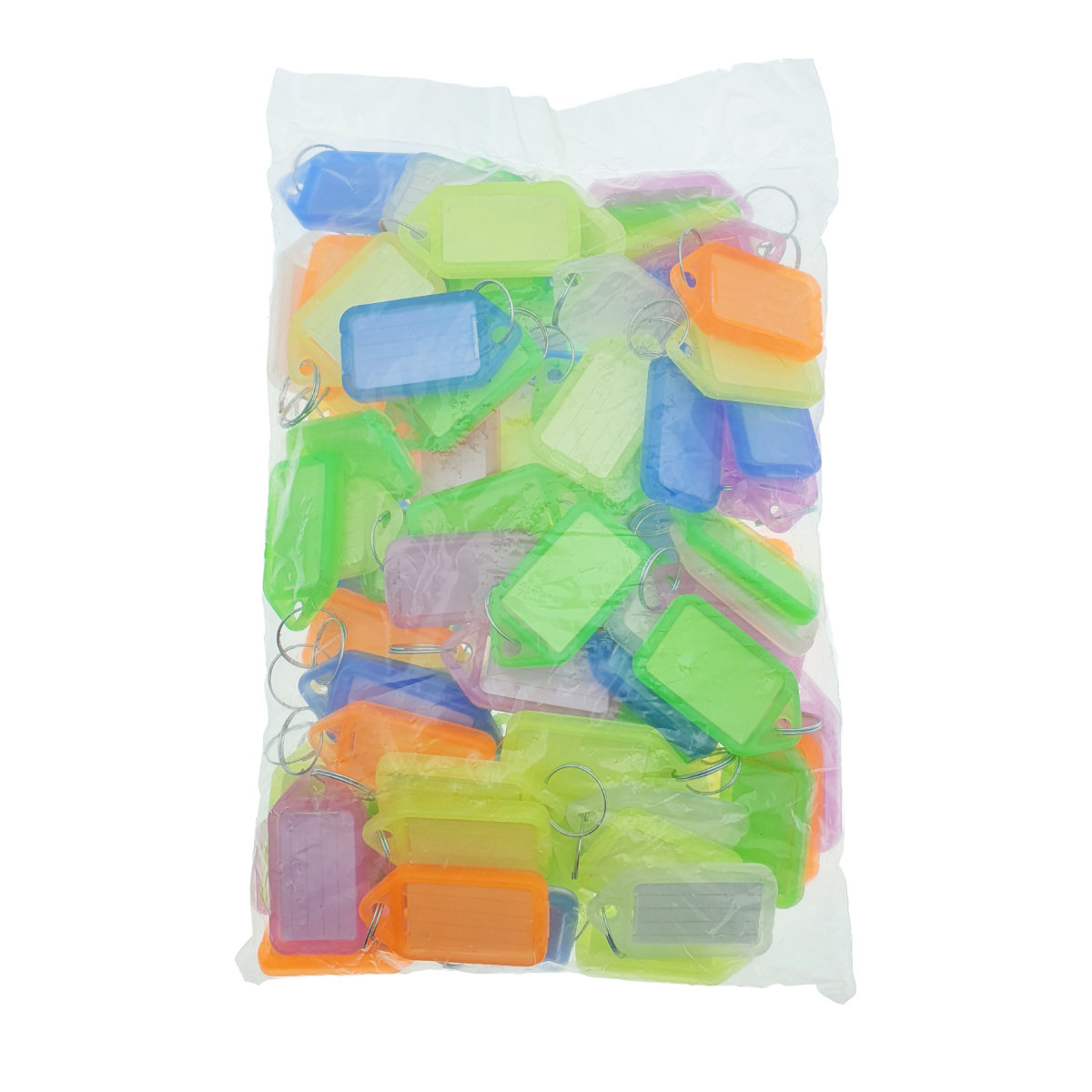 Set 100 bucati breloc 55 x 30 mm, cu eticheta identificare si inel de prindere, Key Ring Tag, din plastic, multicolor [3]