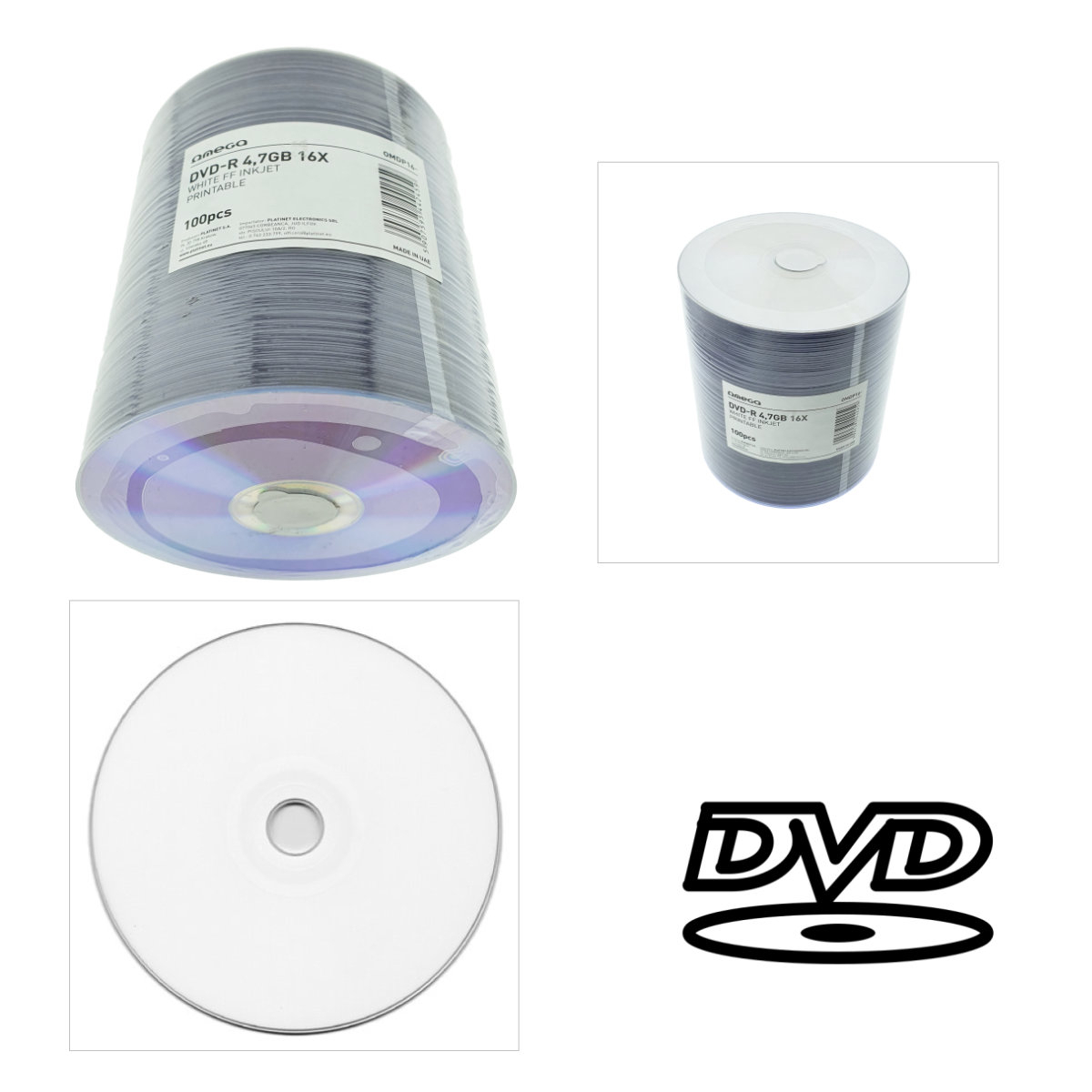 Set 100 bucati DVD-R Omega Printabile 44245, capacitate 4.7 GB / 120 min, 16X, ambalare folie [3]