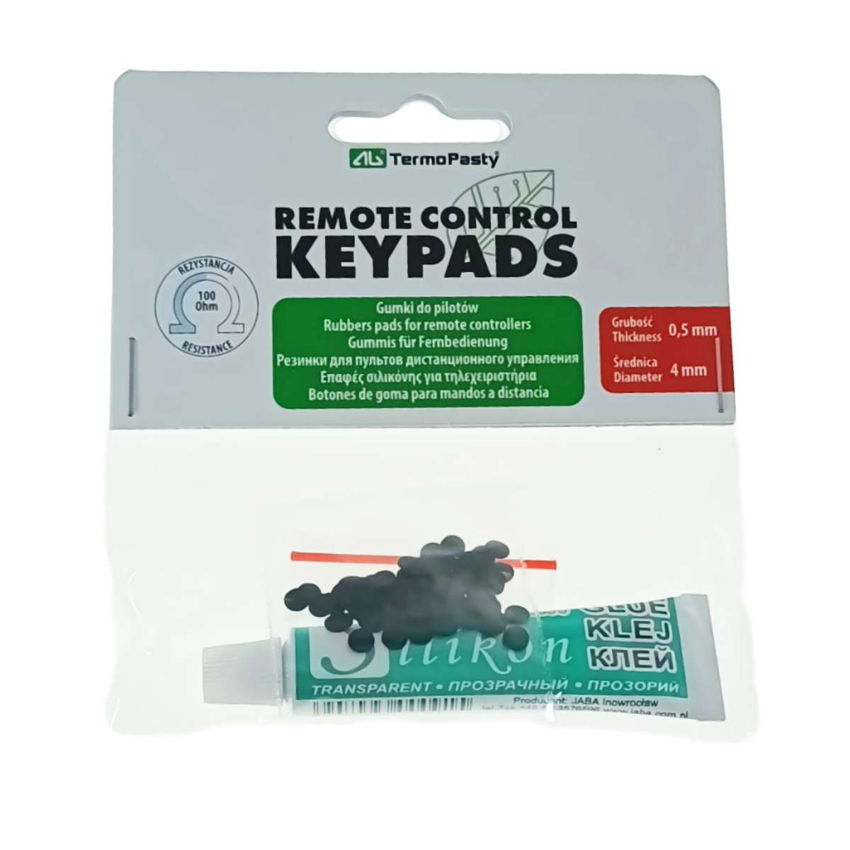 Set 100 butoane siliconice cu grosime 0.5mm si diametru 4mm, cu 7ml adeziv siliconic, pentru reparare telecomenzi, AGT-021 32001 [1]