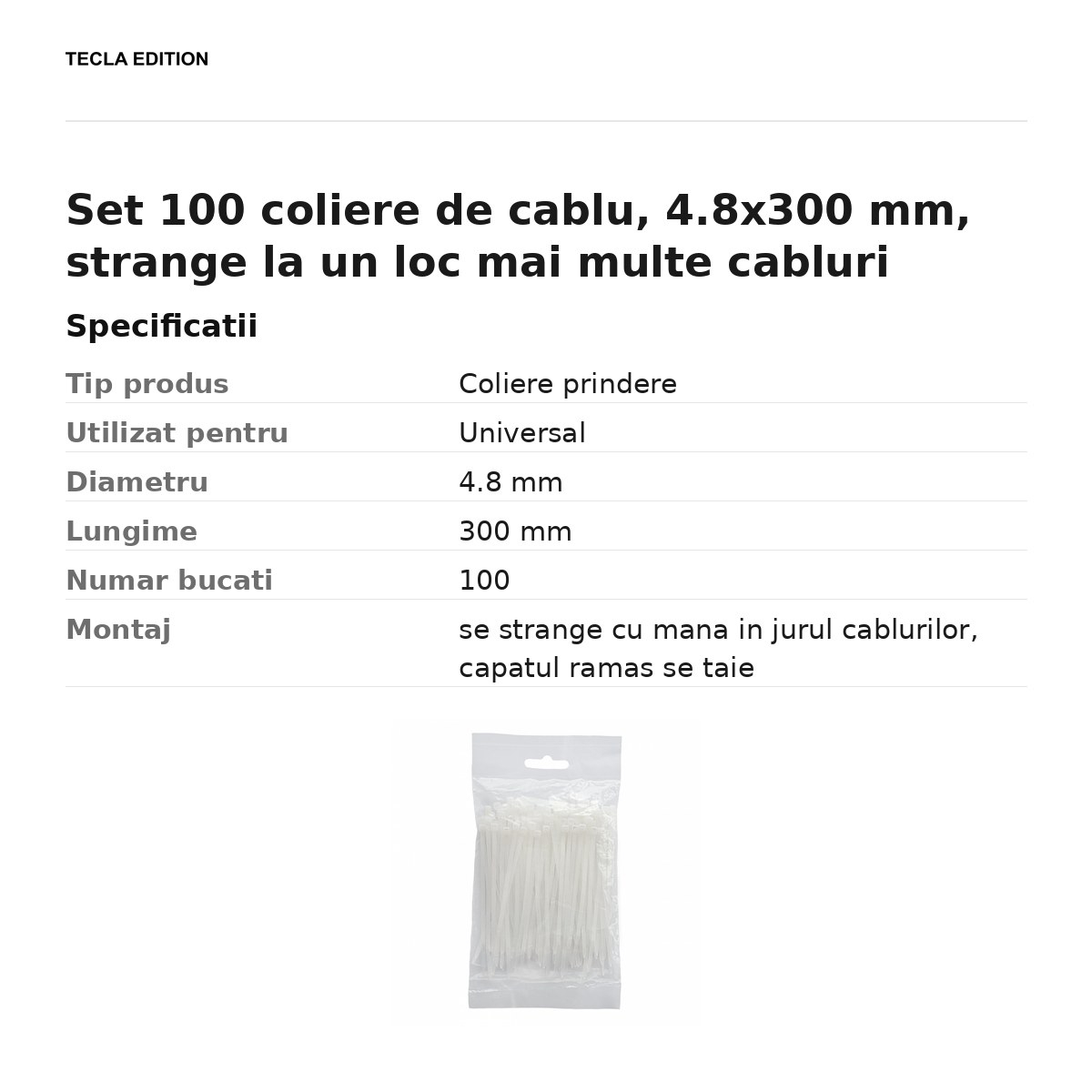 Set 100 coliere de cablu, 4.8x300 mm, strange la un loc mai multe cabluri [3]