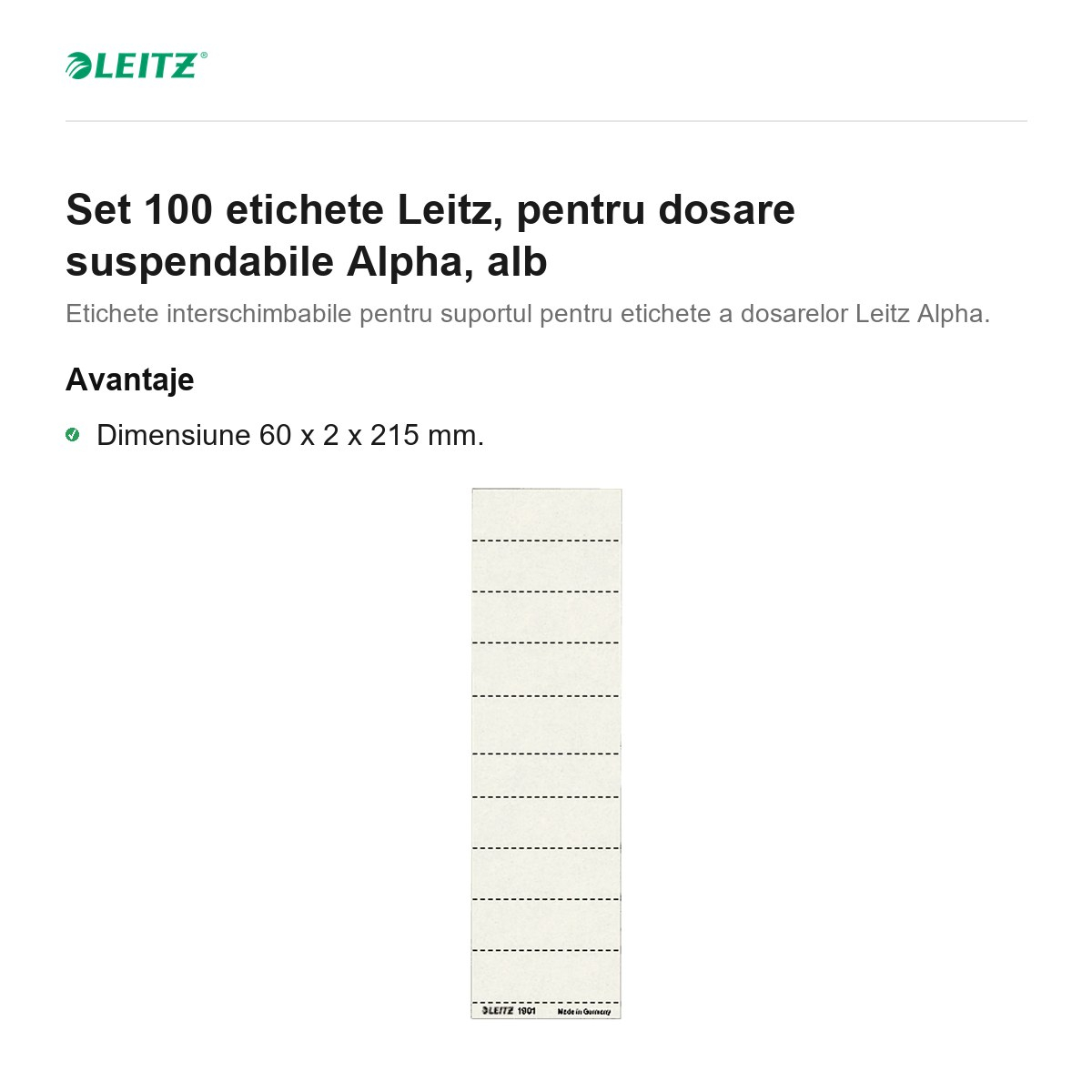 Set 100 etichete Leitz, pentru dosare suspendabile Alpha, alb [2]