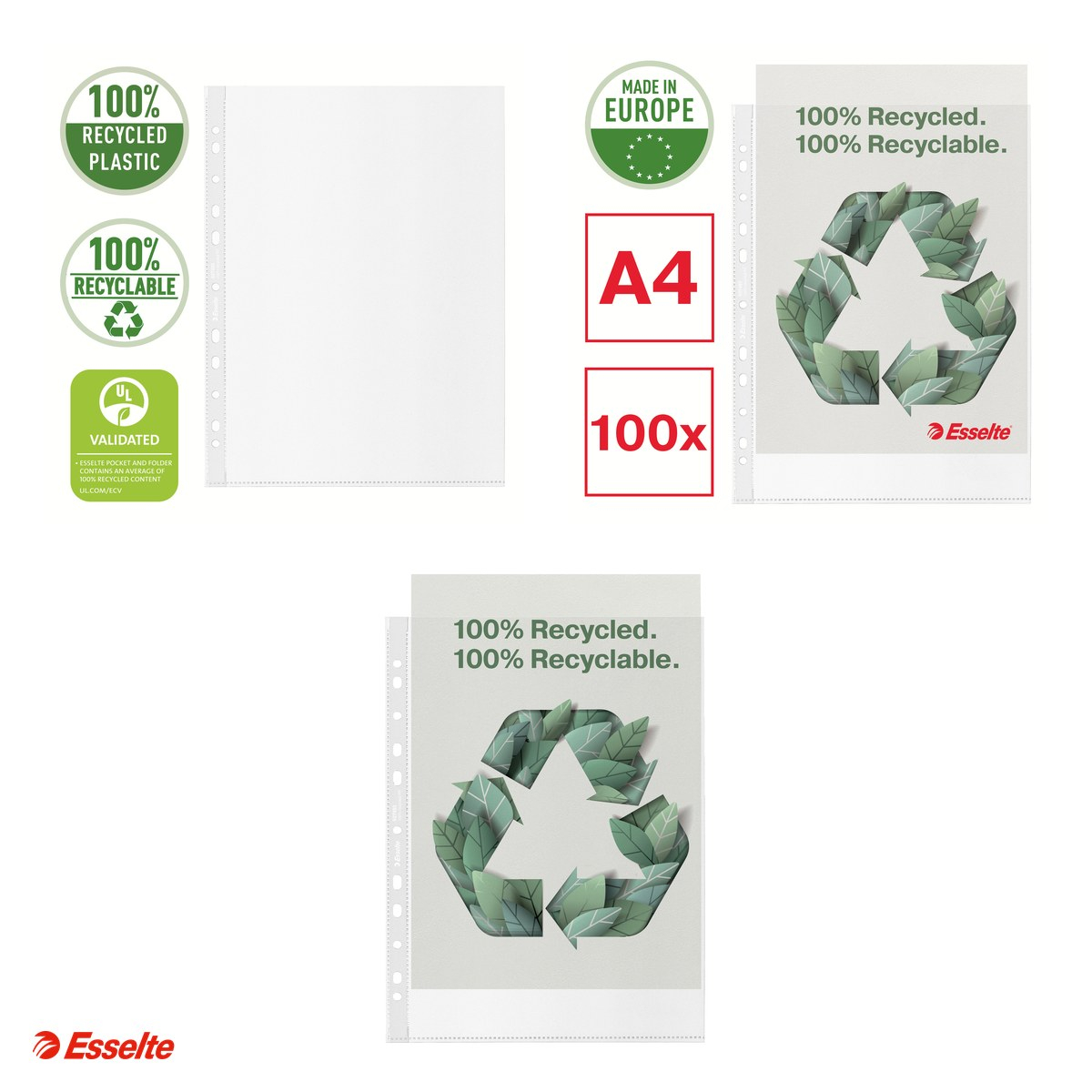 Set 100 folii de protectie Esselte Recycled, PP, A4, 70 microni, standard, pentru arhivare [4]