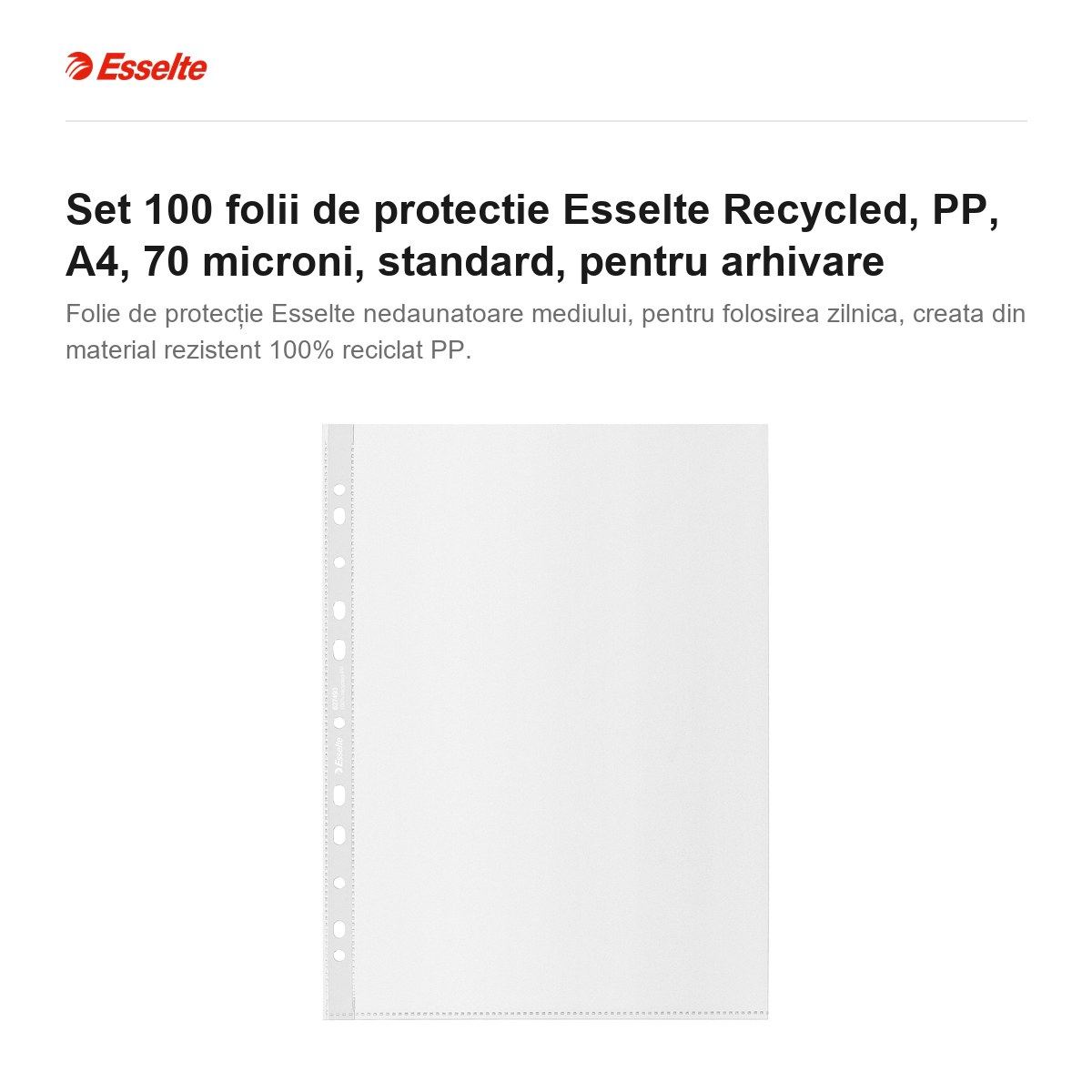 Set 100 folii de protectie Esselte Recycled, PP, A4, 70 microni, standard, pentru arhivare [2]
