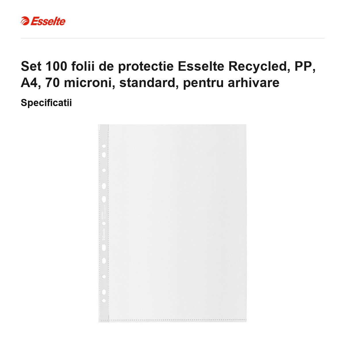 Set 100 folii de protectie Esselte Recycled, PP, A4, 70 microni, standard, pentru arhivare [3]