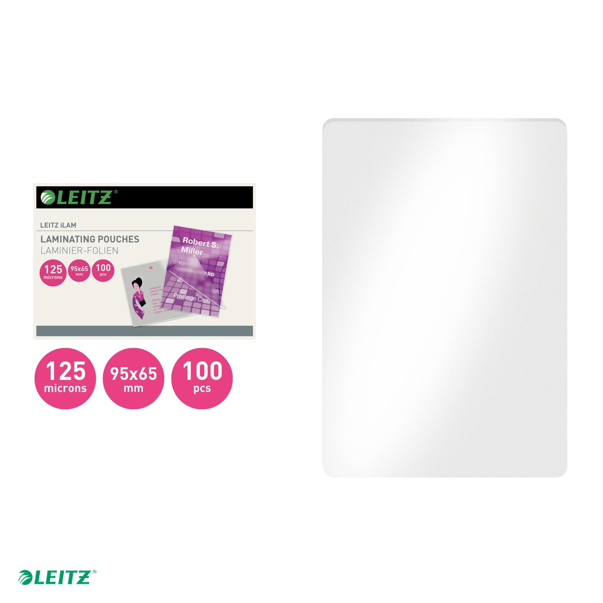 Set 100 folii laminare Leitz, la cald, 65x95 mm, 125 microni, incolor [4]
