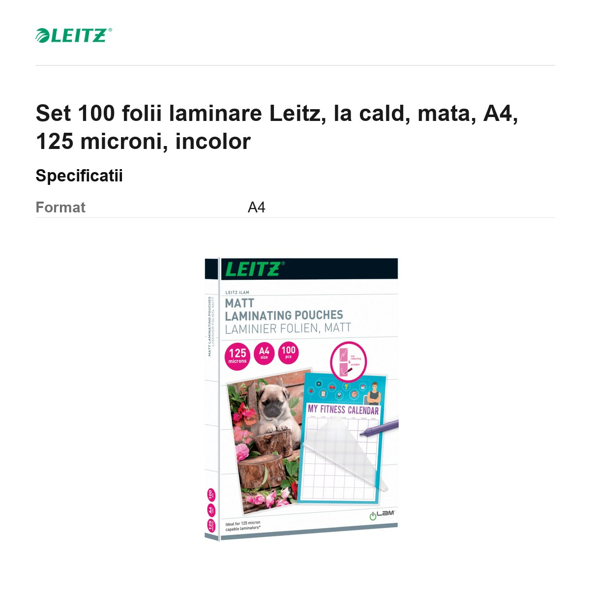 Set 100 folii laminare Leitz, la cald, mata, A4, 125 microni, incolor [3]