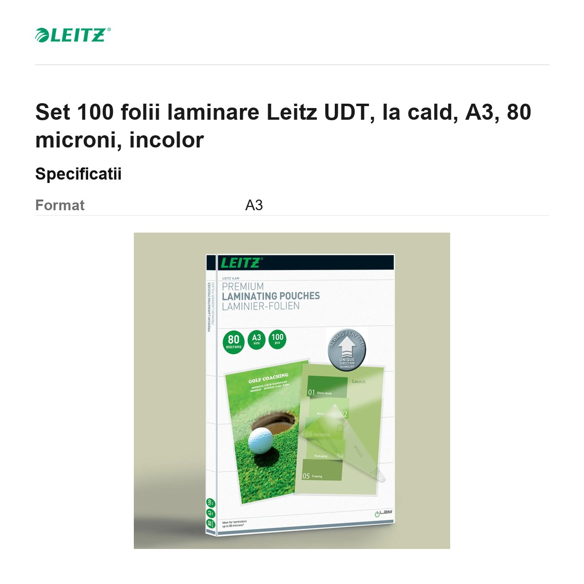Set 100 folii laminare Leitz UDT, la cald, A3, 80 microni, incolor [3]